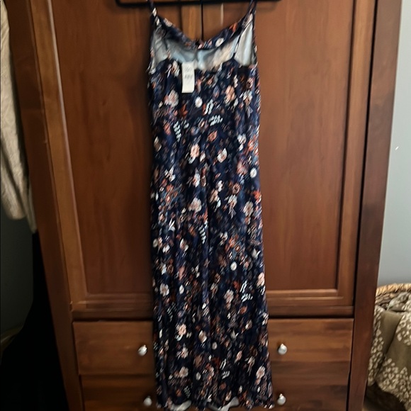 LOFT Floral Midi Dress - Navy and Orange - Picture 6 of 7